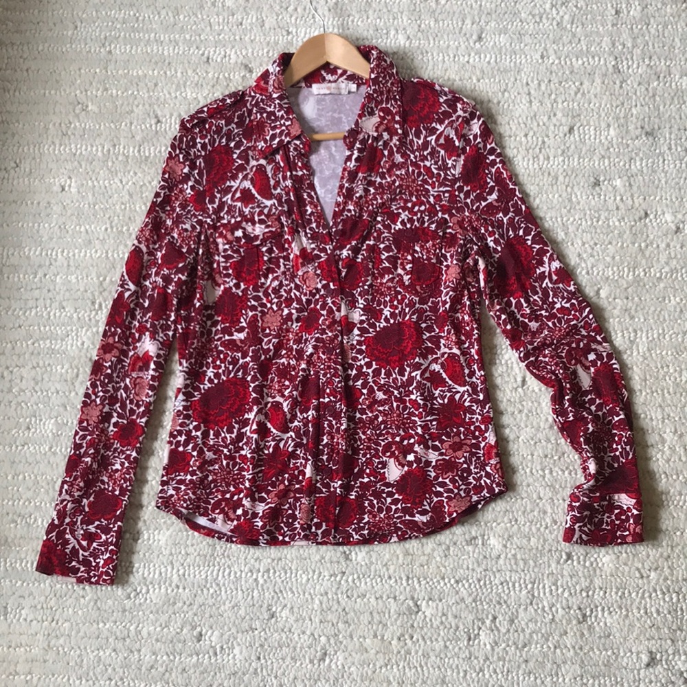 Tory Burch Red Floral Print Blouse